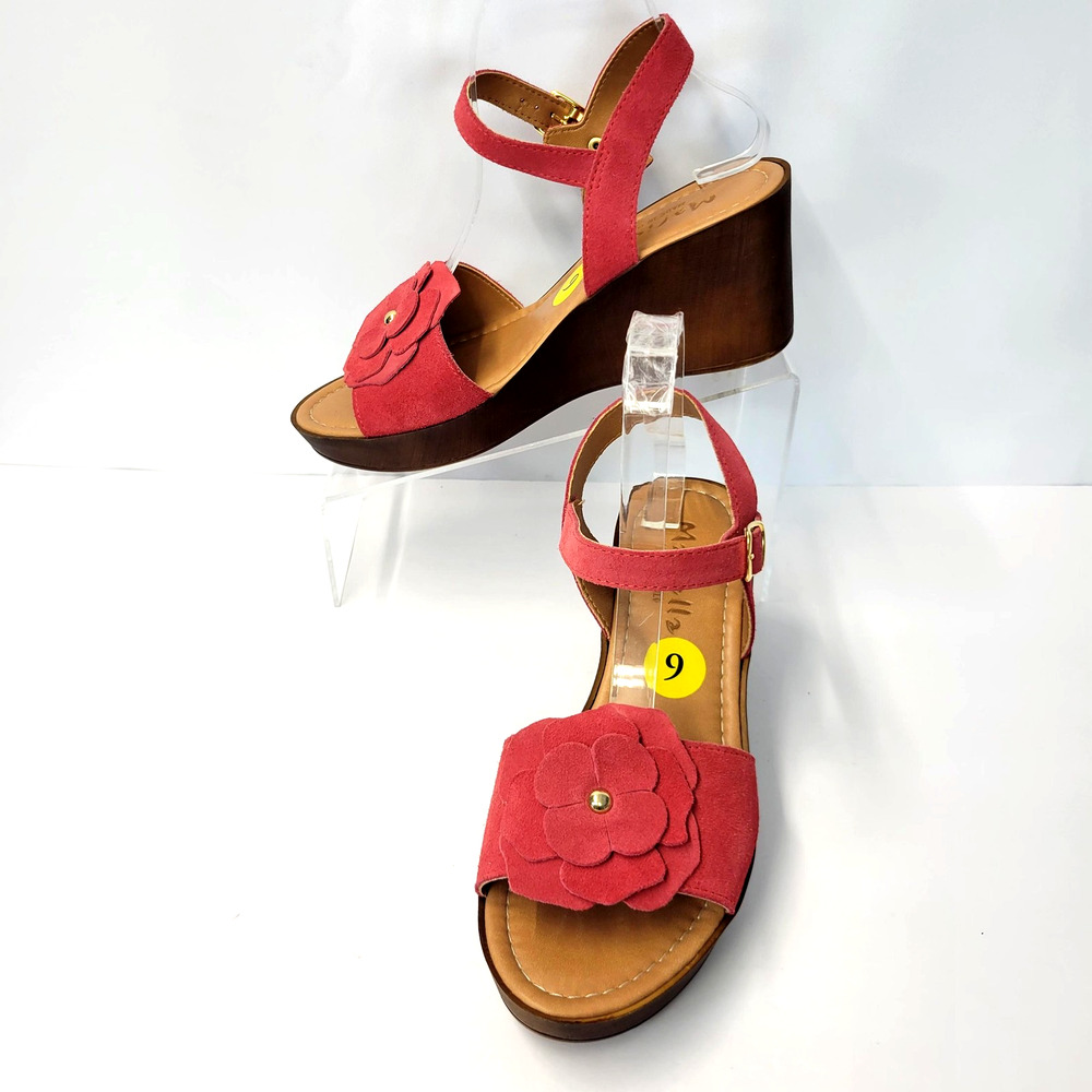 Mariella‎ Shoes Womens Size 9 Pink Suede Wedge Sandals Ankle Strap Made Italy